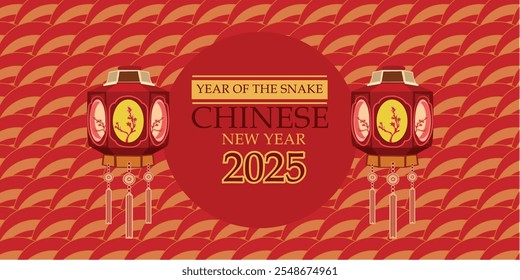  Chinese new year banner design with Chinese  traditional pattern and oriental pattern background. 3D cultural lanterns 