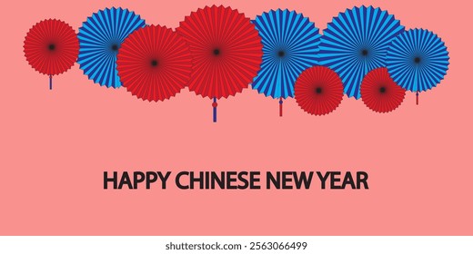 Chinese new year banner with folding fan. Translation: Happy Chinese new year, vector illustration of chinese new year celebration greeting