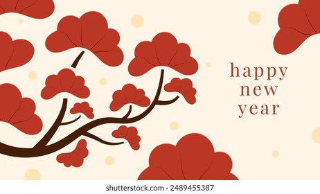 Chinese new year banner, pine tree branch background. Modern background design. Blossom concept. Bonsai symbol. Lunar NY. Vector Illustration.