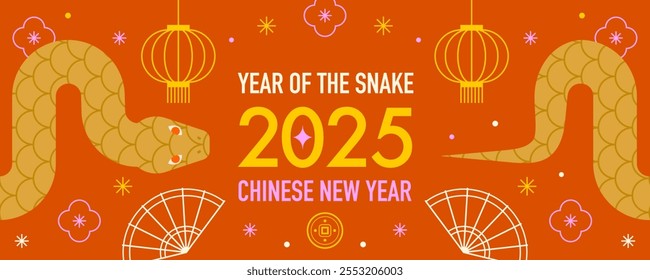 Chinese New Year banner. Snake symbol of the year. Lunar calendar. Vector illustration.
