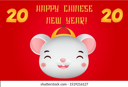 Chinese new year banner template. Сartoon mouse face. 2020 year of rat.