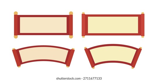 Conjunto de Anuncio chino de pareados de primavera en blanco del año Nuevo.
Colección de Marcos de Desplazamiento Vacíos del Festival Lunar.
Vector tradicional de Plantillas de desplazamiento de coplas rojas.
El fondo blanco.
