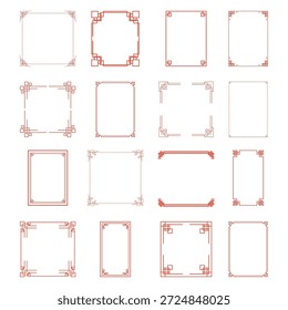 Chinesische Neujahrsrahmensammlung. Set von roten geometrischen linearen Formen für orientalische Feiertagskartendekoration einzeln auf weißem Hintergrund