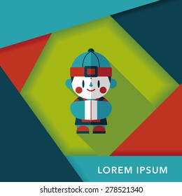 Chinese New Year boy flat icon with long shadow,eps10