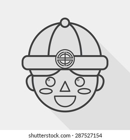 Chinese New Year boy flat icon with long shadow, line icon