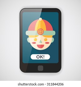 Chinese New Year boy flat icon with long shadow,eps10