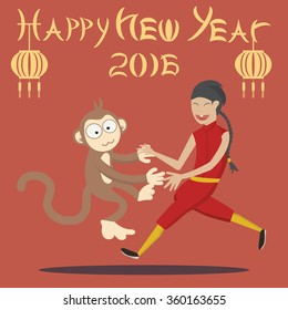 Chinese New Year Boy and Monkey