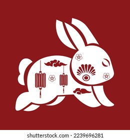 Chinese New Year bunny on red background