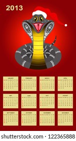 Chinese New Year Calendar for 2013 year with smiled snake (week starts with sunday)