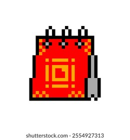 chinese new year calendar with chinese ornament icon in pixel art design isolated on white background, Chinese New Year vector sign symbol.