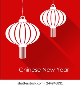 Chinese new year card with hanging lanterns, vector illustration background 