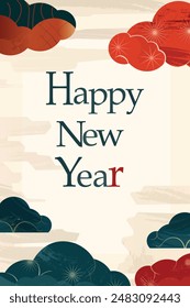 Chinese New Year card modern design and minimalist feeling in middle mountain. Banner, background, website . Vector illustration.