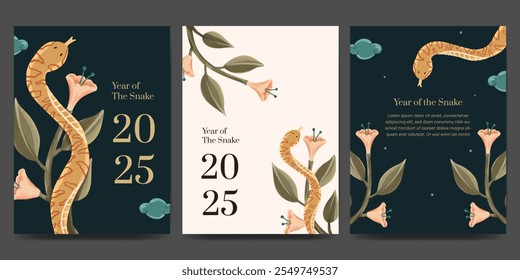 Chinese new year card set. year of the snake illustration for poster, card, banner or invitation.