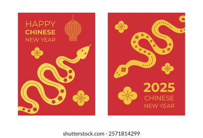 Chinese new year cards. 2025 year of snake. Chinese spring festival banner, cover, flyer. Asian concept. Chinese lunar new year background template. Vector.