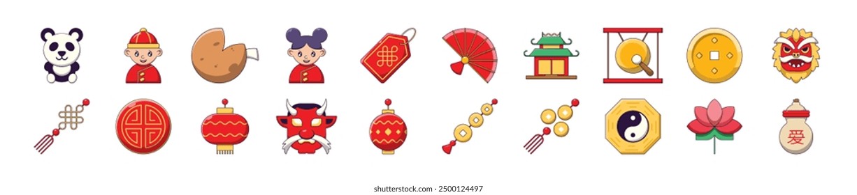 Chinese New Year Cartoon Illustrations for apps, sites, banners for Infographics, Books, Banners