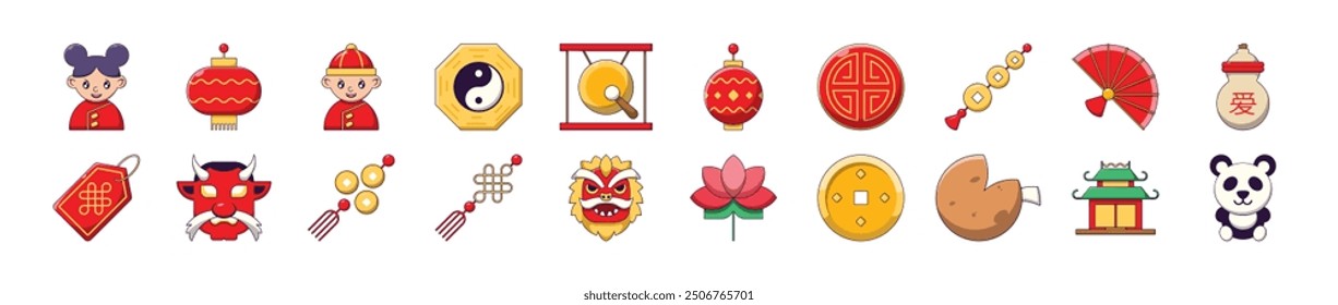 Chinese New Year Cartoon Illustrations as a Design Element for Infographics, Books, Banners