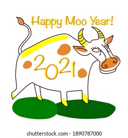 Chinese New Year cartoon symbol bull 2021 saying Moo