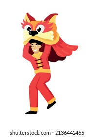 Chinese new year celebration composition with human character wearing robe with animal head on blank background vector illustration