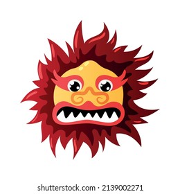 Chinese new year celebration composition with isolated image of scary monster mask on blank background vector illustration