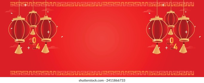 Chinese new year celebration cover banner. Chinese new year red pocket design. Red envelope design template. Happy Chinese new year banner in bright red colour and Chinese hanging lanterns. 