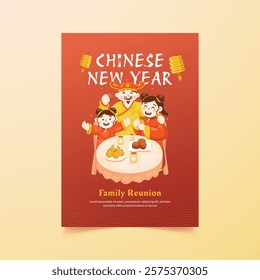 Chinese new year celebration, Chinese family reunion illustration, Happy expression, Poster template