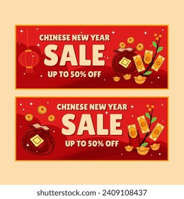 chinese new year celebration horizontal sale banners set