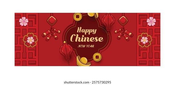 Chinese New Year Celebration Horizontal Banner Template Vector