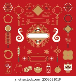 Chinese New Year celebration illustration for 2025 Year of the Snake.