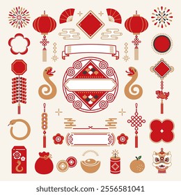 Chinese New Year celebration illustration for 2025 Year of the Snake.