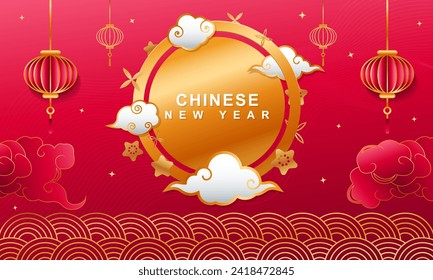 Chinese New Year celebration luxury background with golden circle border