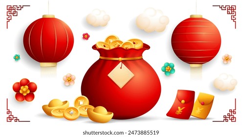 Chinese new year celebration ornaments, vector chinese elements collection (Translation : Year of the Snake)