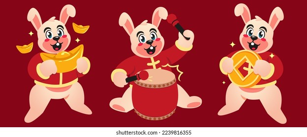 chinese new year celebration with rabbit set