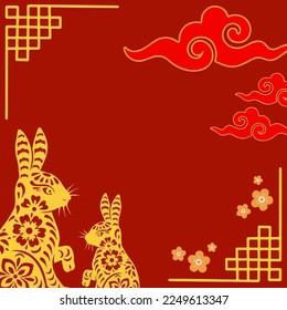 Chinese New Year celebration symbol with two rabbits and color red