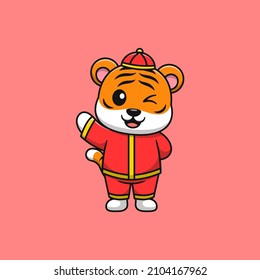 Chinese new year celebration of tiger cartoon vector icon illustration. Flat cartoon style.