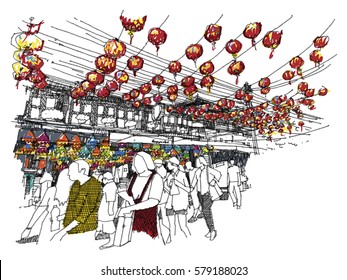 Chinese new year at Chinatown sketchbook : Thailand style .