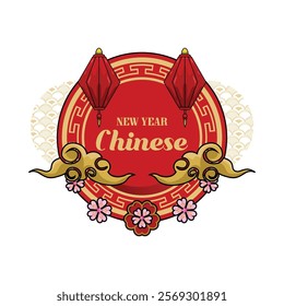 Chinese new year circle frame with traditional ornament vector