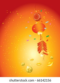  Chinese New Year cluster of firecrackers petards vector background.Good luck and prosperity symbols