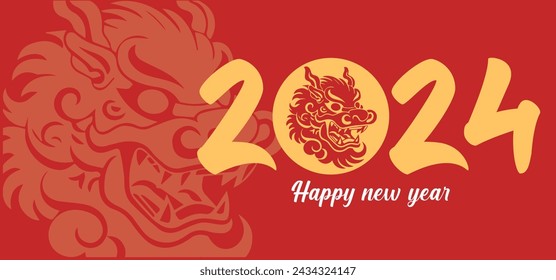 Chinese new year commemorative banner, typographic composition with chinese dragon