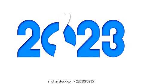 Chinese new year concept design with 2023 numbers and rabbit in simple realistic paper cut style vector illustration