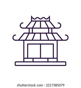 Chinese New Year concept. Vector line icon of Chinese pagoda. Editable stroke drawn with thin line. Sign and symbol perfect for internet stores, shops, books, web sites, apps