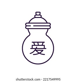 Chinese New Year concept. Vector line icon of Chinese jar with hieroglyph. Editable stroke drawn with thin line. Sign and symbol perfect for internet stores, shops, books, web sites, apps