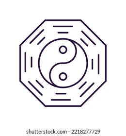 Chinese New Year concept. Vector line icon of Yin Yang coin. Editable stroke drawn with thin line. Sign and symbol perfect for internet stores, shops, books, web sites, apps