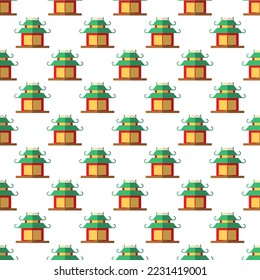 Chinese New Year concept. Vector seamless pattern of flat pagoda for web sites, placards, textile, fabric and other surfaces 