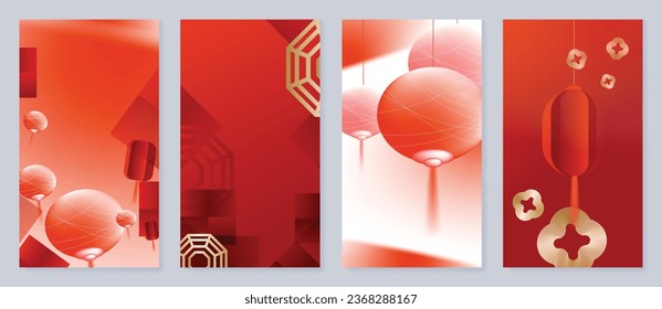 Chinese New Year cover background vector. Luxury background design with gold Chinese lantern and oriental decorative element for Asian Lunar New Year holiday cover, poster, ad and sale banner.