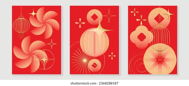 Chinesischer Hintergrund Neujahr-Hintergrund, Vektorgrafik. Luxuriöses Hintergrunddesign mit goldener chinesischer Laterne und orientalischem Dekorationselement für asiatische Mondneujahrsüberzug, Plakat, Werbe- und Verkaufsbanner.