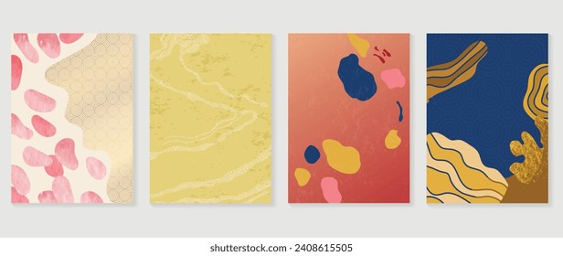Chinese New Year cover background vector. Year of the dragon design with abstract shape, oriental pattern, gold foil, watercolor texture. Elegant oriental illustration for cover, banner, website.