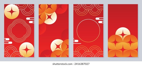 Chinese New Year cover background vector. Luxury background design with chinese pattern, sparkle, wind, cloud. Modern oriental illustration for cover, banner, website, social media.