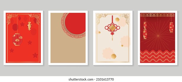 Chinese New Year covers background vectors. Luxury background design with gold Chinese  lantern and oriental decorative element for Asian Lunar New Year holiday cover, poster, ad and sale banner.