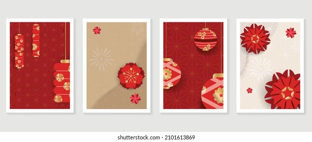 Chinese New Year covers background vectors. Luxury background design with gold Chinese  lantern and oriental decorative element for Asian Lunar New Year holiday cover, poster, ad and sale banner.