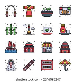 Chinese new year and culture icons set in modern design style, easy to use and editable vectors